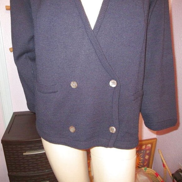 Vtg Liz Claiborne Knit Cardigan Sweater Size M Wool Blend Double Breasted Button - Picture 4 of 9